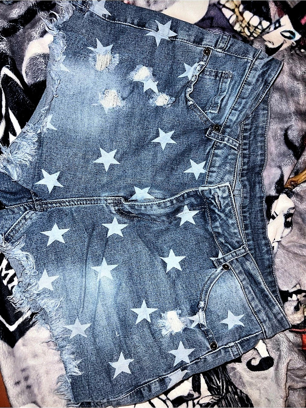 Star Print Denim Jean Shorts Size XL